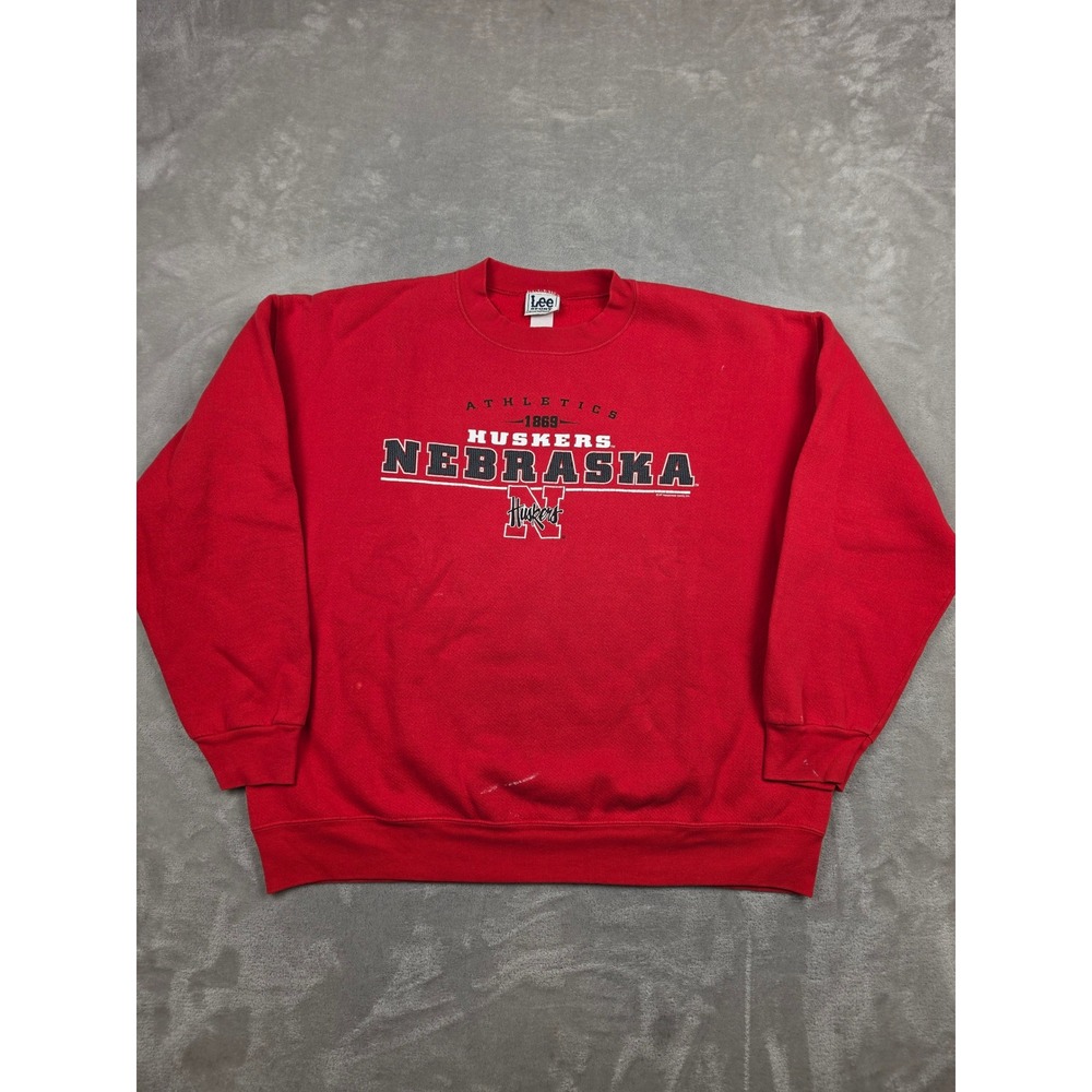 Vintage Lee Sport Sweatshirt Men XL/2XL Red Nebraska Huskers Crewneck *Read